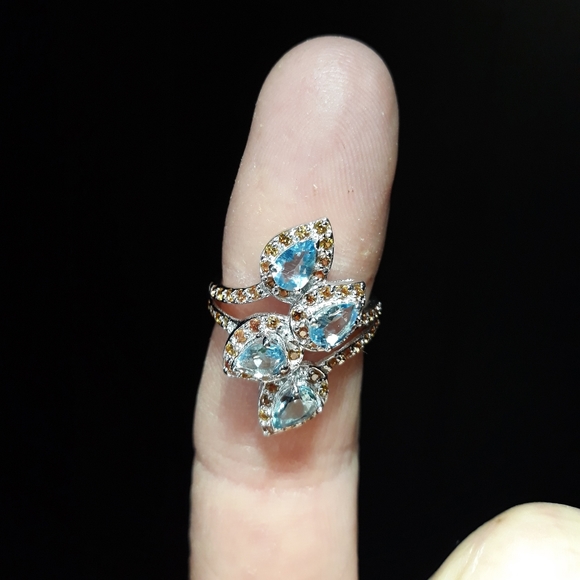 Natural Blue Zircon and Sapphire Ring a5 - Picture 3 of 3